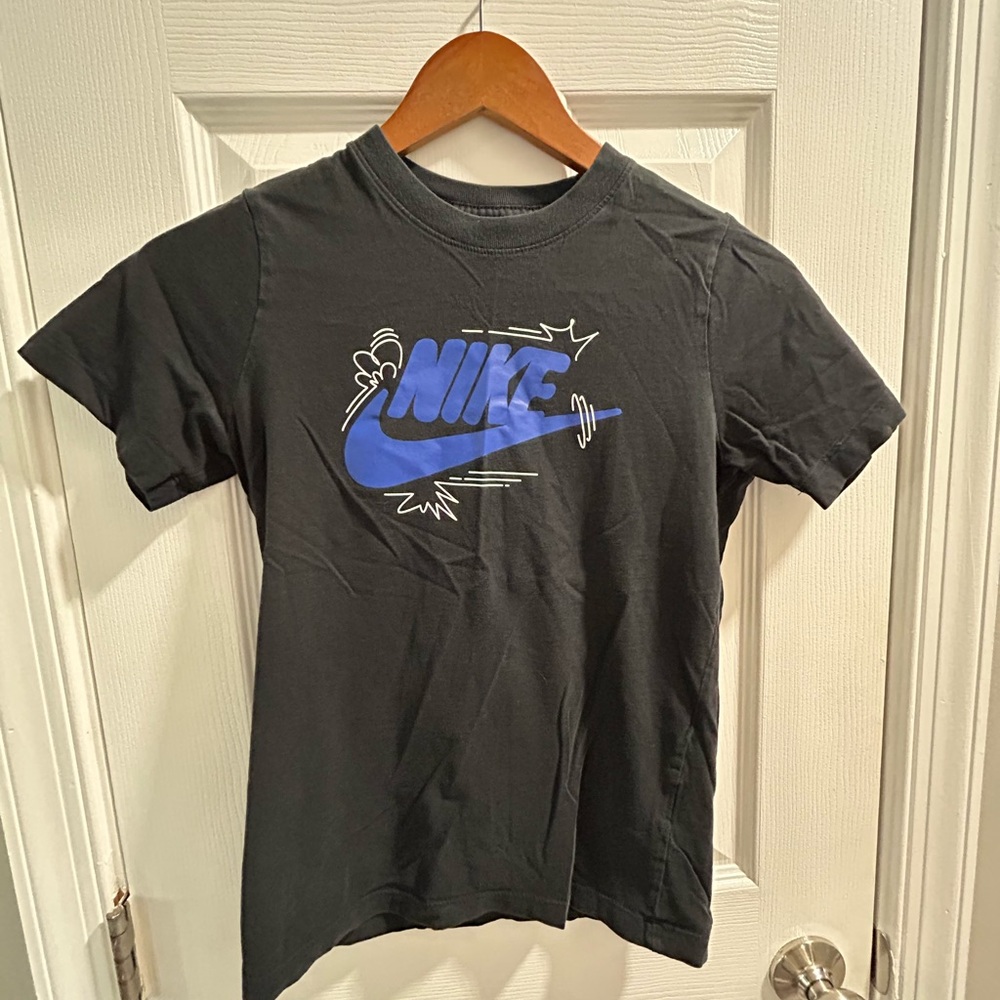 Nike Kids Black Tee with Blue Logo